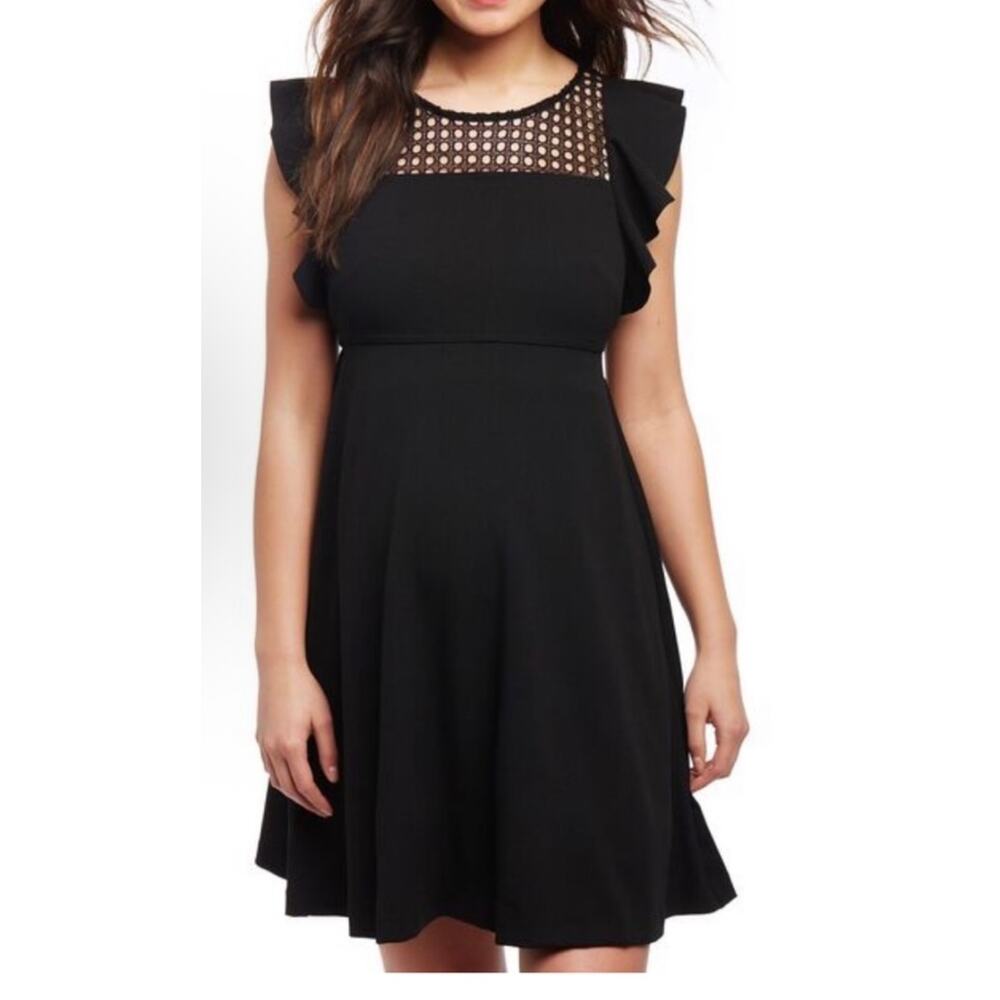 Motherhood Maternity Black Eyelet Flutter Sleeve Dress S